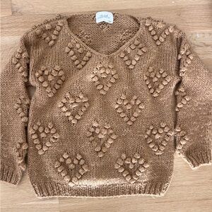 Chicwish Tan V-Neck Sweater with Textured Accents